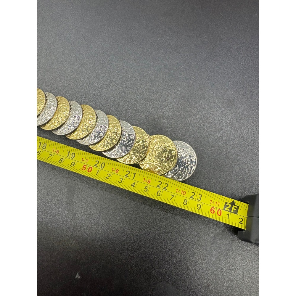 Vintage Two Tone Hammered Coin Disc Elastic Stretch Belt Gold Silver Made in USA - Picture 6 of 7